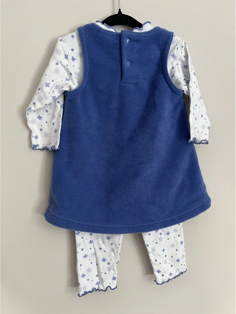 Vintage OshKosh Periwinkle Fleece Dress Floral Jumpsuit Set